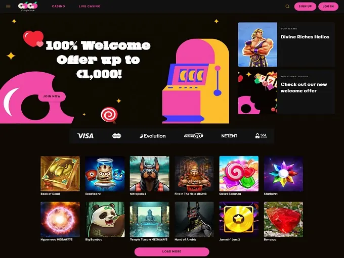 GoGo Casino homepage screenshot
